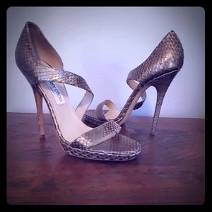 Jimmy Choo Bronze and Gold Snakeskin Heels